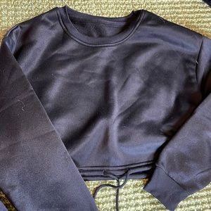 NEVER WORN BEFORE, black cropped sweater with drawstring tie!!